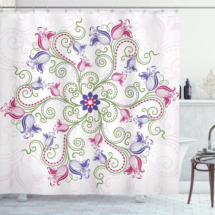 Classical Tulip Pattern Printed Shower Curtain Bathroom Decor