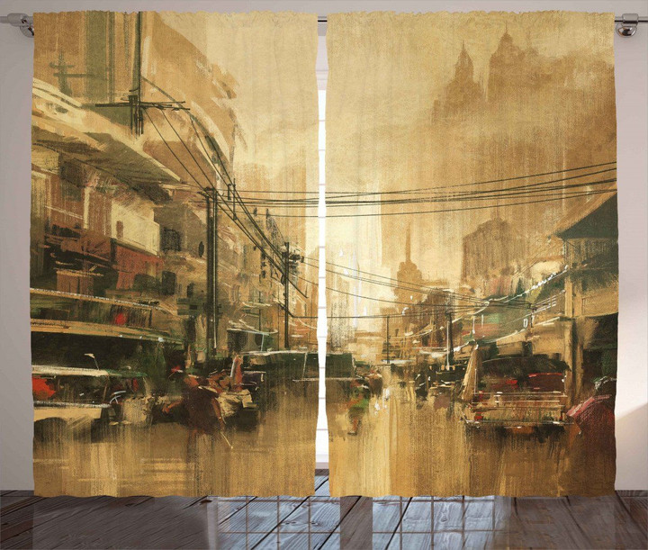 Ancient City Street View Printed Window Curtain Home Decor