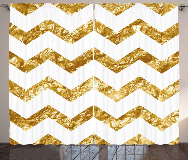 Golden Zigzag Pattern Modern Printed Window Curtain Home Decor