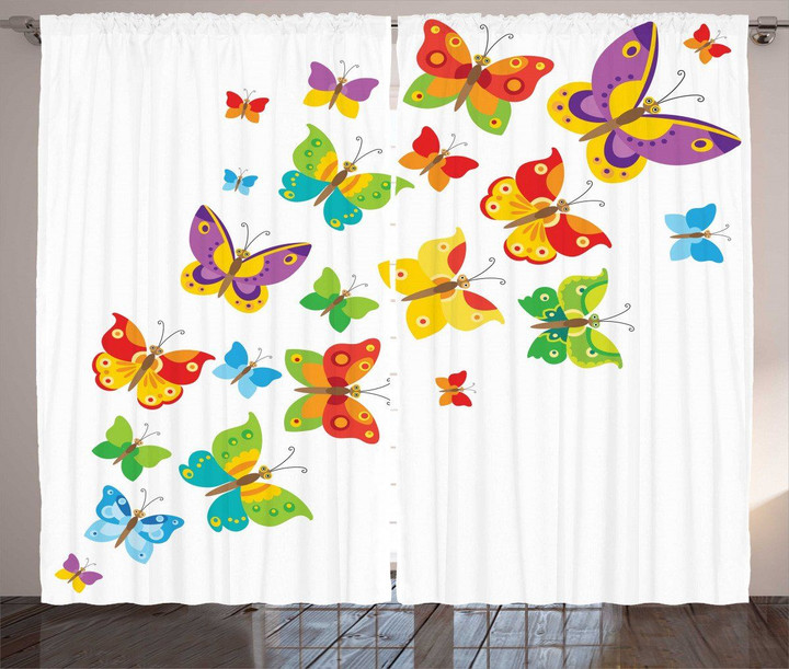 Cartoon Butterflies Spring Printed Window Curtain Home Decor