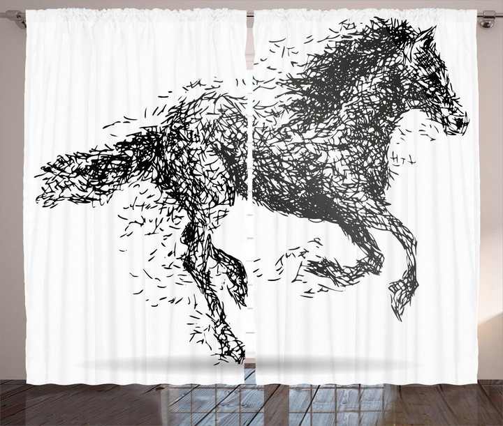 Animal Sketchy Horse Running Printed Window Curtain Home Decor