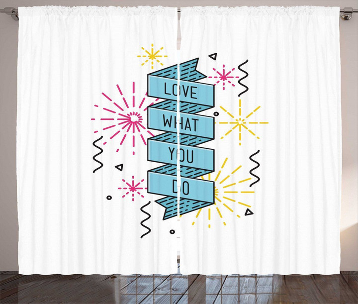 Dashed Starburst Stripes Love What You Do Printed Window Curtain Home Decor