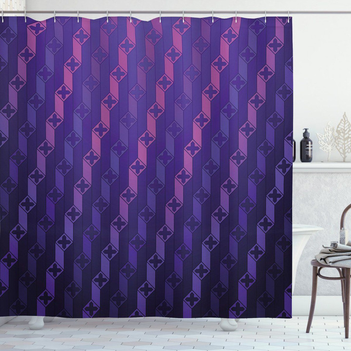 Squares Geometric Purple Pattern Printed Shower Curtain Bathroom Decor