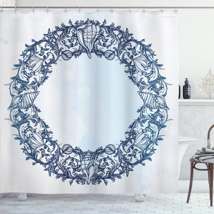 Floral Circle Pattern On White Printed Shower Curtain Bathroom Decor