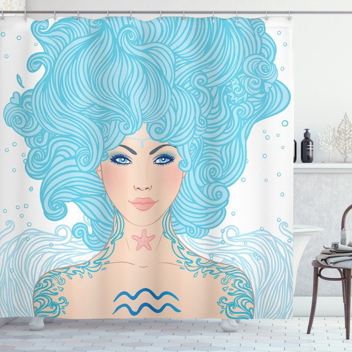 Blue Woman Love Ocean Printed Shower Curtain Bathroom Decor