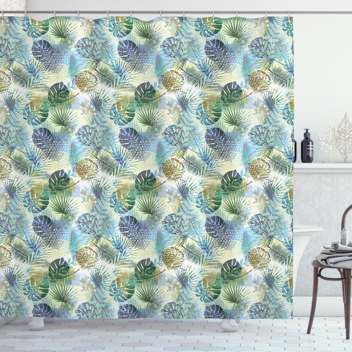 Monstera Leaf Pattern Printed Shower Curtain Bathroom Decor