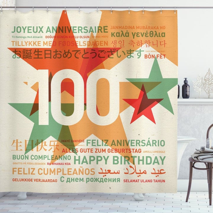 Happy Birthday Wishes With Different Languages Printed Shower Curtain Bathroom Decor