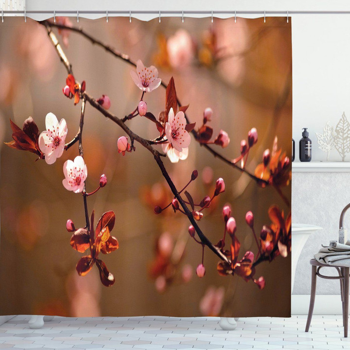 Sakura Flourishing Springtime Printed Shower Curtain Bathroom Decor