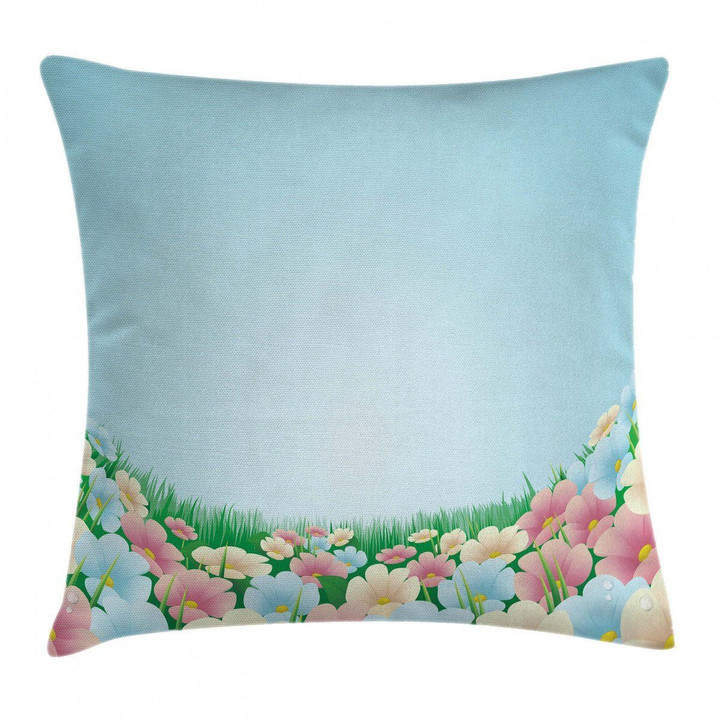 Meadow Daisies Pansies Blue Pattern Cushion Cover