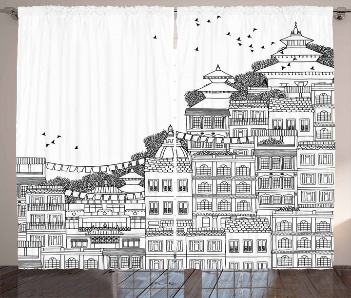 Doodle Style Kathmandu Printed Window Curtain Home Decor