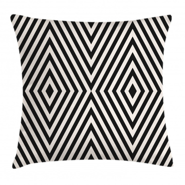 Optical Illusion Rhombuses Black And White Pattern Printed Cushion Cover