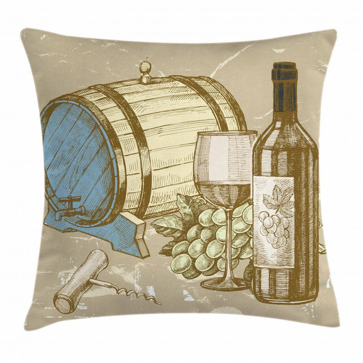 Vintage Themed And Grapes Art Pattern Printed Cushion Cover