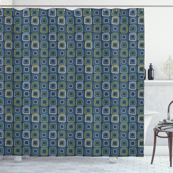 Lattice Vibrant Squares Art Pattern Dark Blue 3d Printed Shower Curtain Bathroom Decor