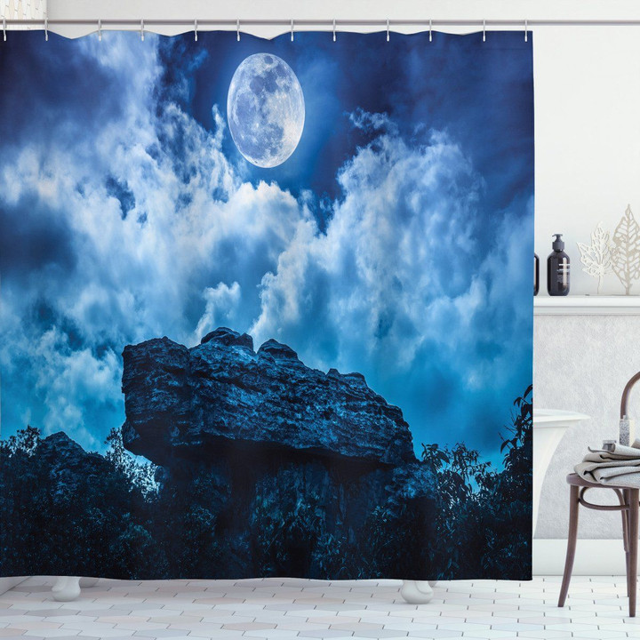 Cliff Under Cloudy Night Pattern Shower Curtain Home Decor