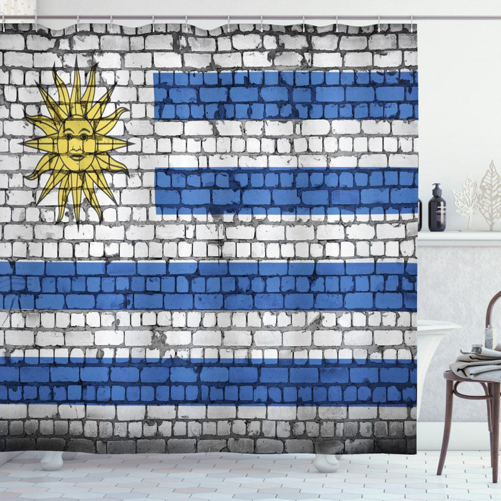 Flag Painted On Birck Wall Shower Curtain