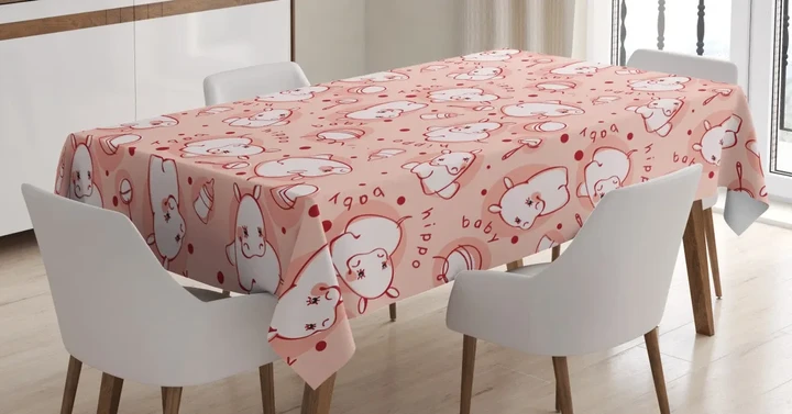 Cute Cartoon Hippo Pattern Design Printed Tablecloth Home Decor