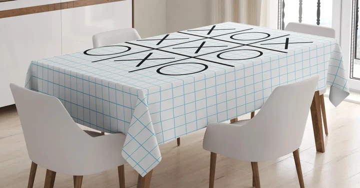 Tic Tac Toe Squares School Design Printed Tablecloth Home Decor