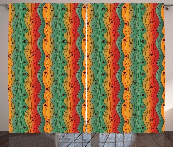 Wavy Vertical Lines Retro Pattern Printed Window Curtain Door Curtain