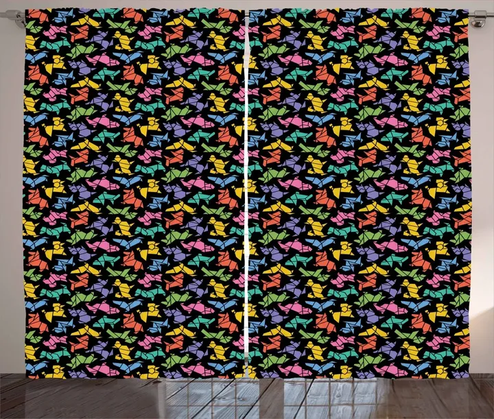 Abstract Origami Style Dogs Pattern Printed Window Curtain Door Curtain