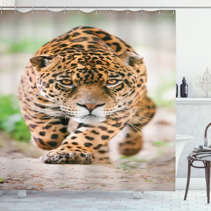 Jungle Fauna Predator Cat Printed Shower Curtain Bathroom Decor