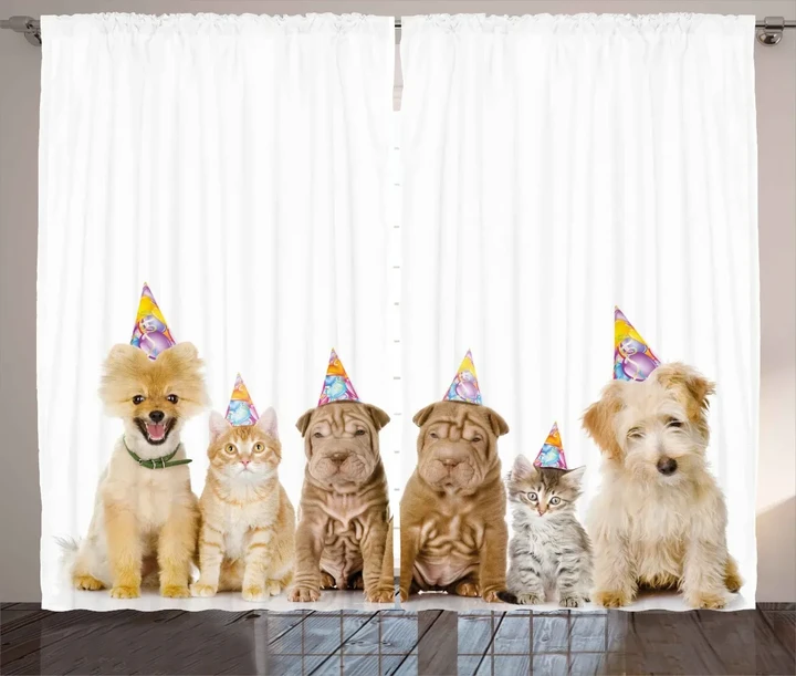 Dogs Cats At A Party Printed Window Curtain Door Curtain