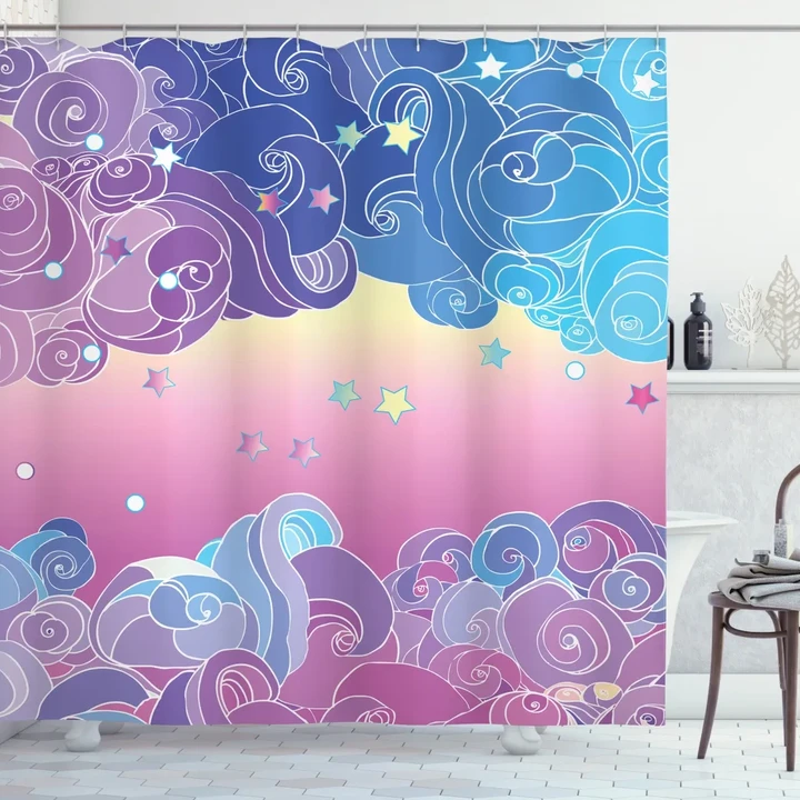 Clouds And Stars Printed Shower Curtain Home Decor