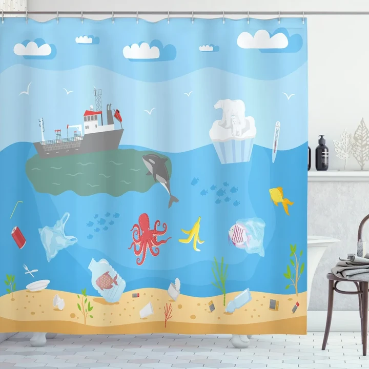 Save The Ocean Awareness Pattern Printed Shower Curtain Home Decor