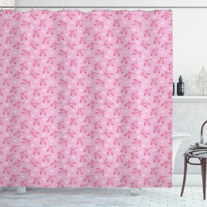 Pointe Shoes With Flowers Pink Pattern Printed Shower Curtain Home Decor