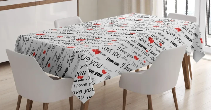 Romance Words Hearts 3d Printed Tablecloth Home Decoration