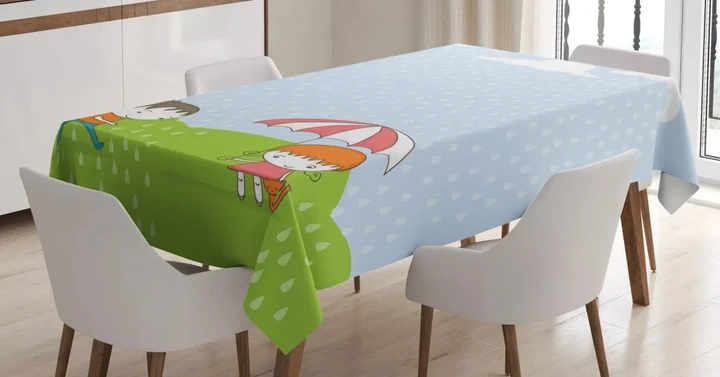 Boy And Girl In The Rain 3d Printed Tablecloth Home Decoration