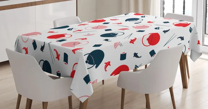 Teapots Salmon Chopsticks 3d Printed Tablecloth Home Decoration