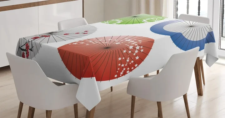 Flowers Over Umbrellas 3d Printed Tablecloth Home Decoration