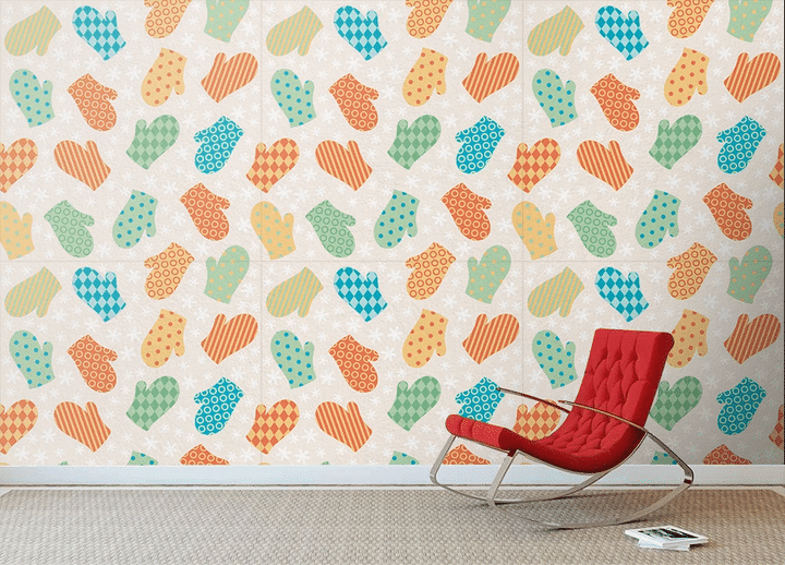 Retro Geometric Pattern In The Shape Of Mittens Glove Wallpaper Wall Mural Home Decor
