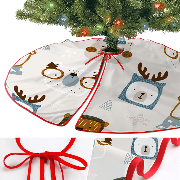 Theme Festival Cute Winter Bears In Hat With Scarf Christmas Tree Skirt Home Decor