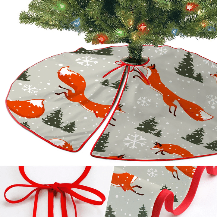 Amazing Winter Holiday Gorgeous Foxes Trees And Snowflakes Christmas Tree Skirt Home Decor