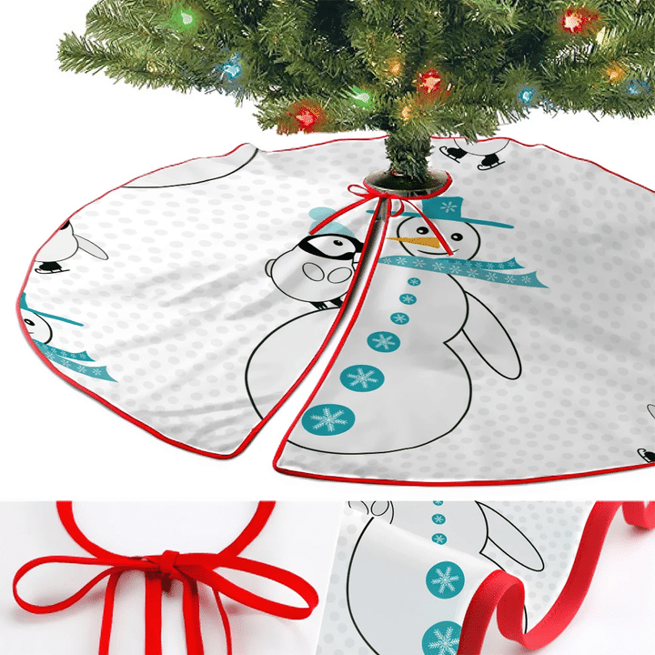 Christmas Festive Snowman Cuddles Baby Penguin Christmas Tree Skirt Home Decor