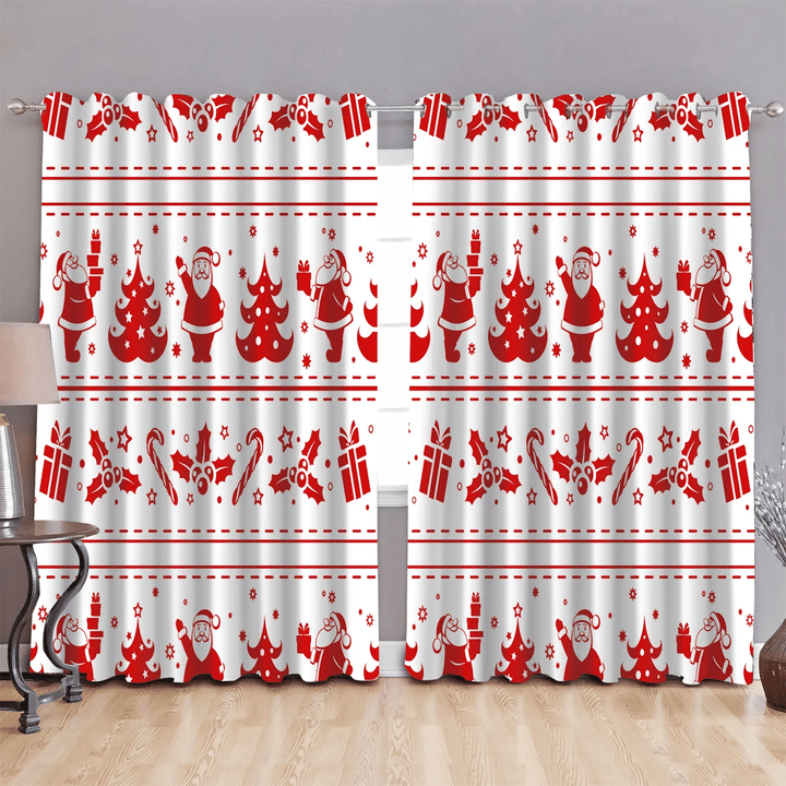 Pattern Of Borders With Santa Claus And Christmas Holiday Symbols Window Curtains Door Curtains Home Decor