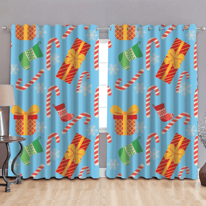 Christmas Candy Cane Gift Sock And Snowflake Window Curtains Door Curtains Home Decor