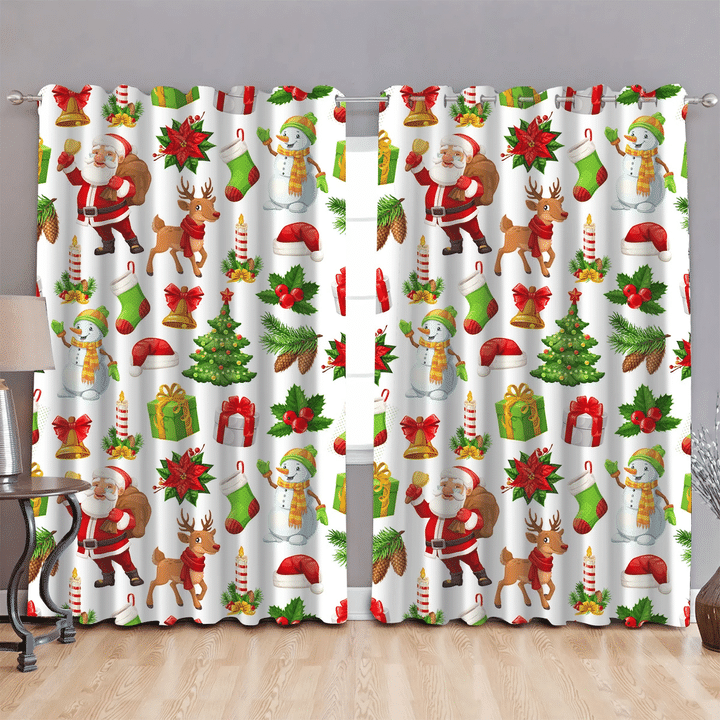 Christmas Tree Red Poinsettiasanta Reindeer And Snowman Window Curtains Door Curtains Home Decor