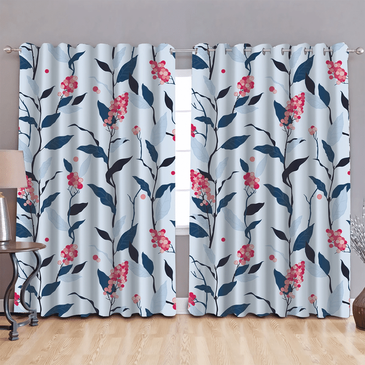 Enticing Seasonal Plants With Red Holly Berries Leaves Window Curtains Door Curtains Home Decor