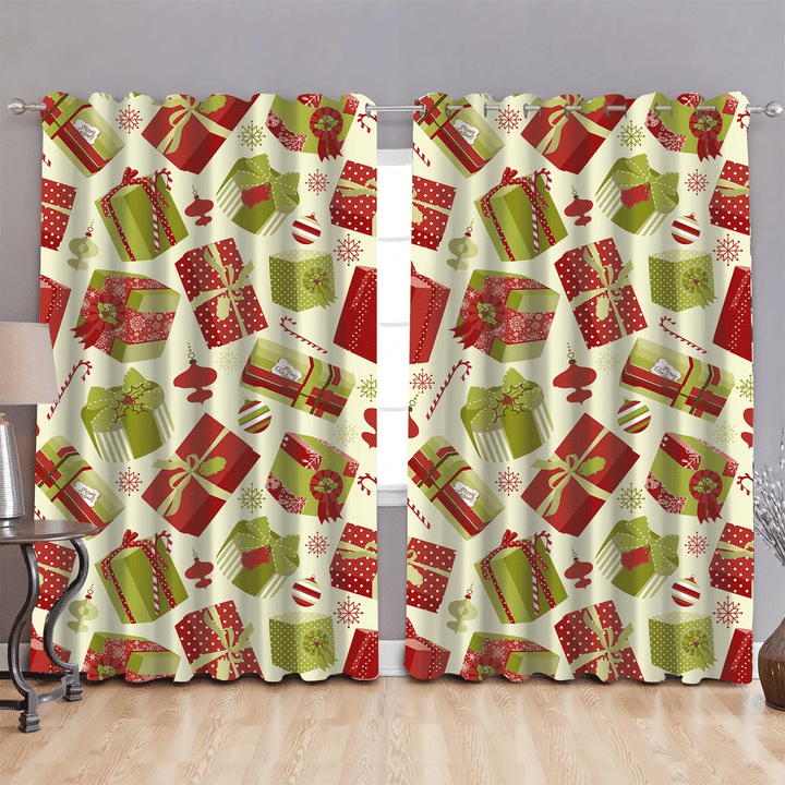 Beige Background Pattern With Red And Green Gift Boxes Window Curtains Door Curtains Home Decor