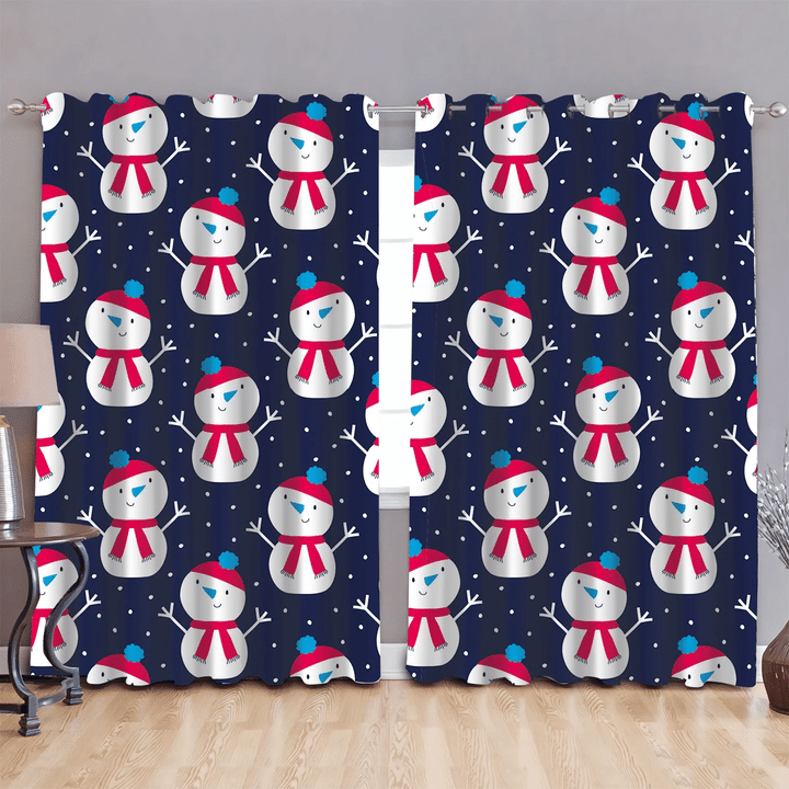 Christmas Happy Snowman With Hat And Scarf Window Curtains Door Curtains Home Decor