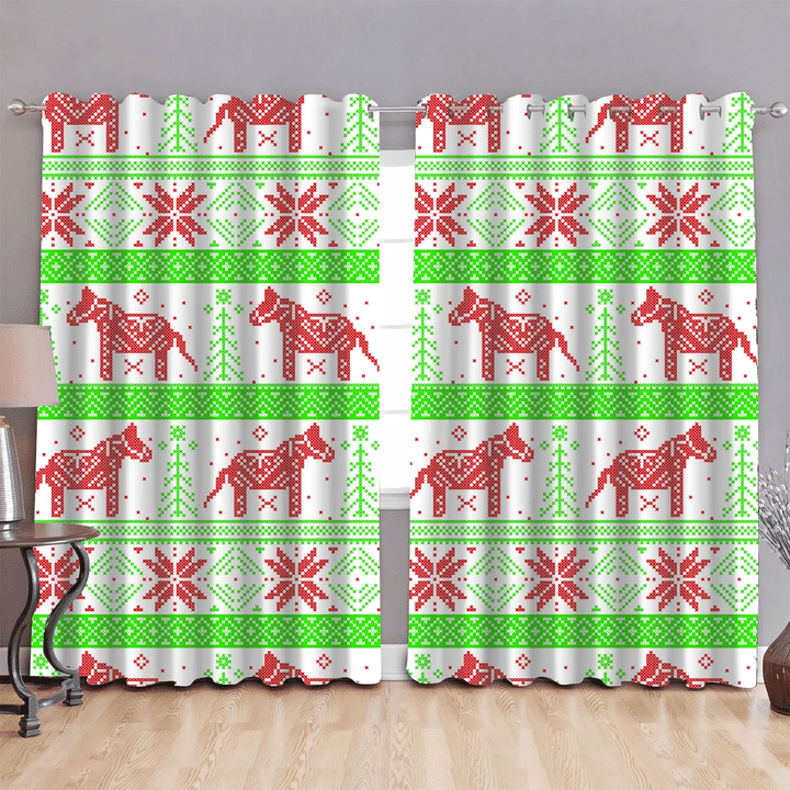 \dark Green And Red Nordic Christmas With Horse Window Curtains Door Curtains Home Decor
