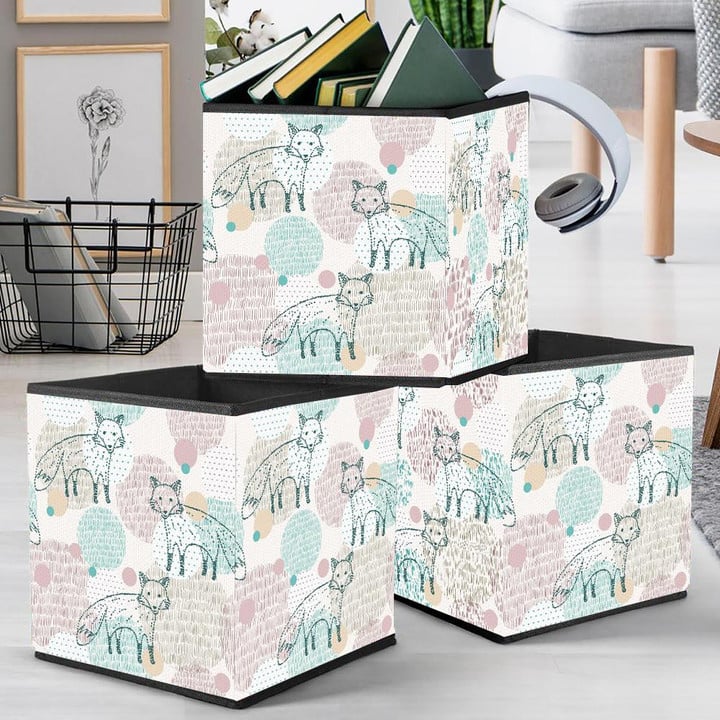 Hand Drawn Funny Foxes And Colorful Polka Dots Pattern Storage Bin Storage Cube