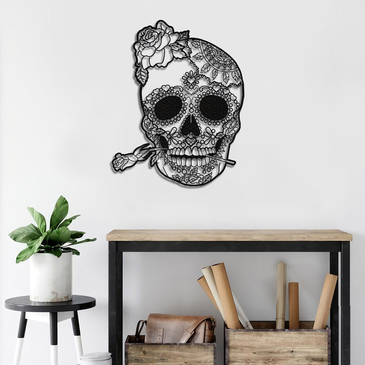 Impressive Design Black Sugar Skull Cut Metal Sign
