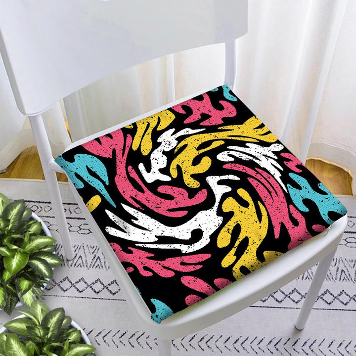 Black Background With Graffiti Bright Colors Psychedelic Pattern Chair Pad Chair Cushion Home Decor
