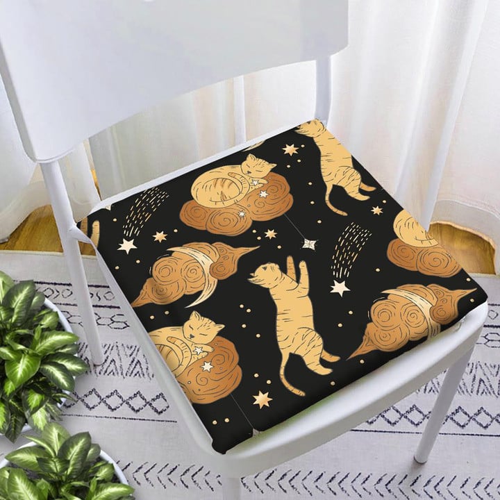Celestial Cat Animal With Moon And Cloud Chair Pad Chair Cushion Home Decor