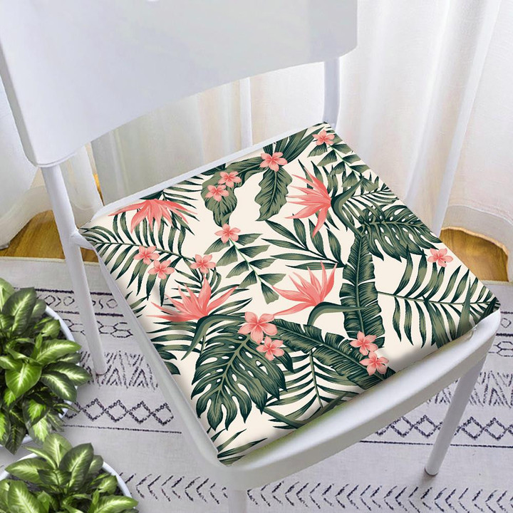Cheerful Beach Pattern With Tropical Leaves And Flowers Chair Pad Chair Cushion Home Decor
