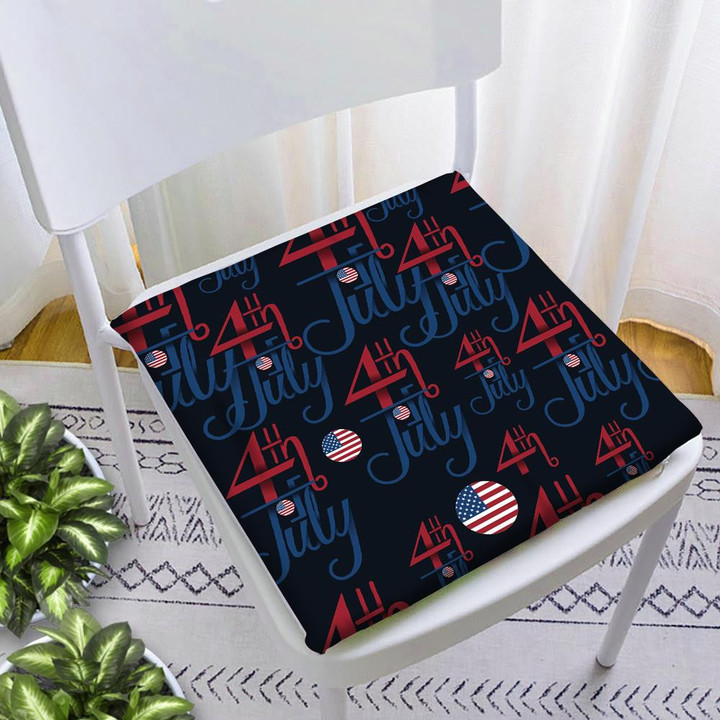 Beautiful Typography 4th Of July And Circle Flag Pattern Chair Pad Chair Cushion Home Decor