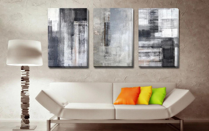 3 Pieces Canvas Black And Gray Stretched Nice Design